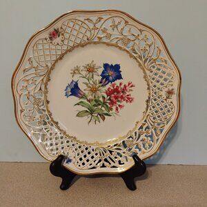 Schumann Germany Pierced Lace Round Plate, Floral Design, Vintage